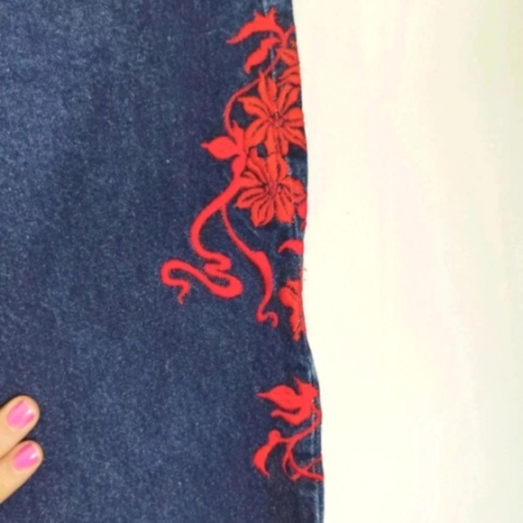 Vintage Express Jeans Y2K 99/00 Red Embroidery 100% Cotton Made in USA 9/10 - Picture 13 of 14